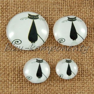 Skleněný kabošon sedící kočka 3, 18 mm