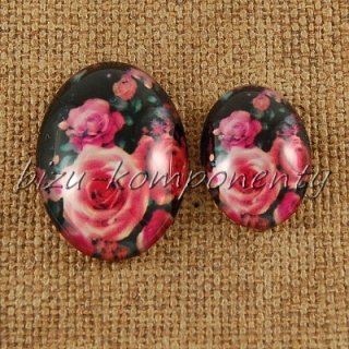 Oválný skleněný kabošon růže, 18x13mm