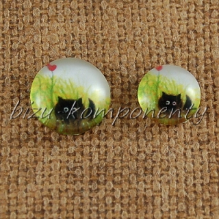 Skleněný kabošon kočička v trávě 1, 8mm