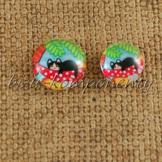 Skleněný kabošon odpočívající kočička , 8mm