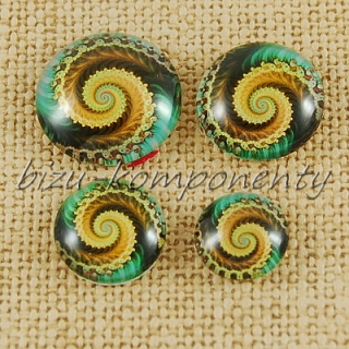 Skleněný kabošon žlutohnědá spirála, 10 mm