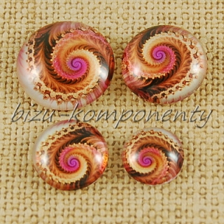 Skleněný kabošon hnědá spirála, 12mm