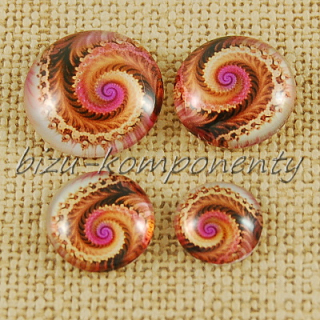 Skleněný kabošon hnědá spirála, 10mm