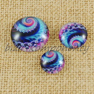 Skleněný kabošon modrofialová spirála, 10 mm