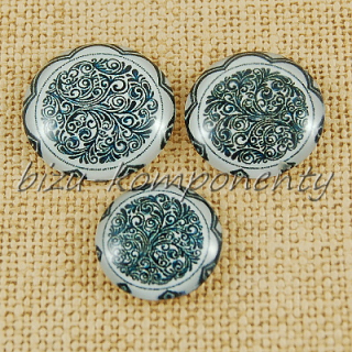 Skleněný kabošon šedý motiv, 18 mm