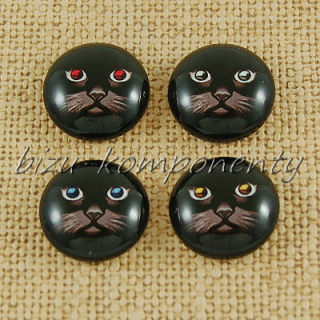 Skleněný kabošon hlava kočky - fialové oči, 14 mm