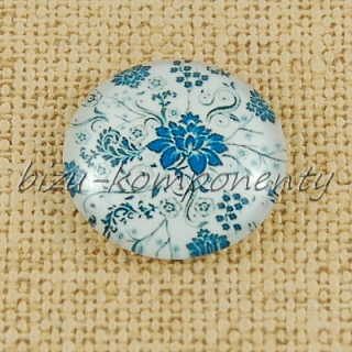 Skleněný kabošon modrý motiv, 18 mm