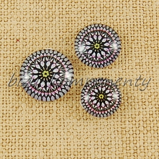 Skleněný kabošon narůžovělá mandala, 16 mm