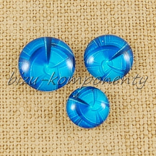 Skleněný kabošon modrý motiv, 12 mm