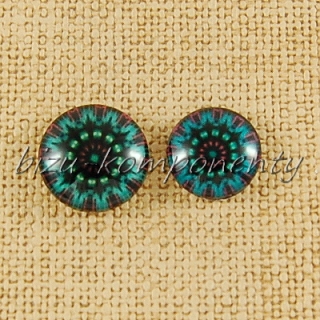 Skleněný kabošon modro-zelený, 12 mm