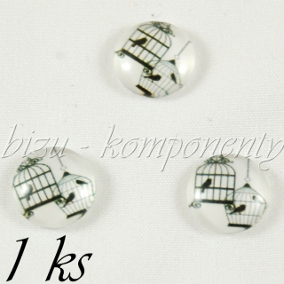 Skleněný kabošon se dvěma ptačími klecemi, 12 mm