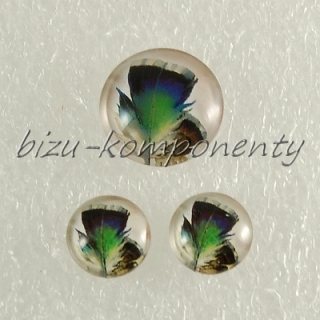 Skleněný kabošon zelenomodré pero, 18mm