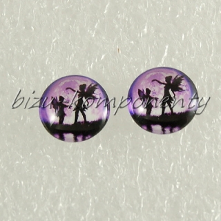 Skleněný kabošon černí andělé, 12 mm