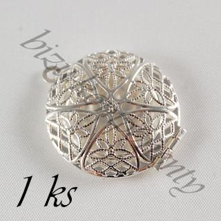 Filigránový medailon - kruh stříbrné barvy