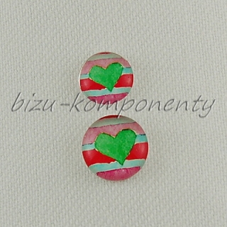 Kabošon barevné pruhy, srdíčkový, 10 mm