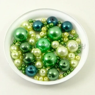 Směs voskovaných perlí, zelená, 3-10mm 30g