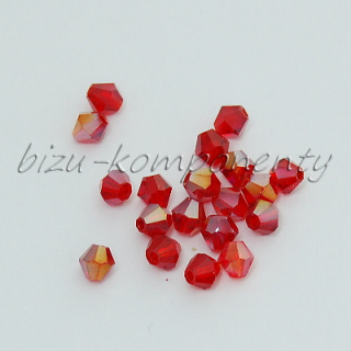 Pokovený broušený korálek červený dvoukužel, 4mm, 20ks
