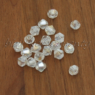 Pokovený broušený korálek čirý dvoukužel, 4mm, 20ks 