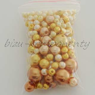 Zlatožlutá směs voskovaných perlí, 3-12mm 30g