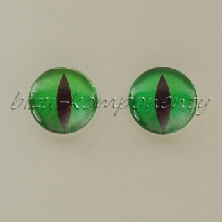 Skleněný kabošon zelené oko, 12 mm