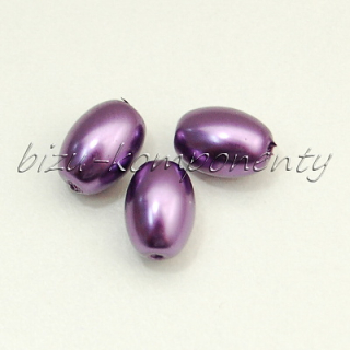 Fialové voskované perle - olivky, 8x6mm 15ks