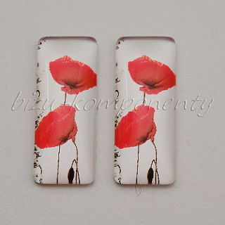 Skleněný kabošon vlčí mák, 10x25 mm, pár