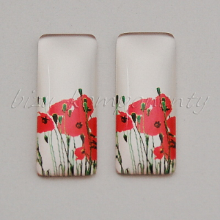 Skleněný kabošon vlčí mák, 10x25 mm, pár