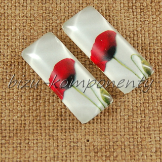 Skleněný kabošon vlčí mák, 10x25 mm, pár