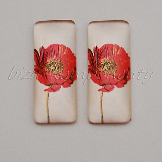 Skleněný kabošon vlčí mák, 10x25 mm, pár