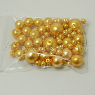 Směs voskovaných perlí zlaté barvy 4-12mm 30g