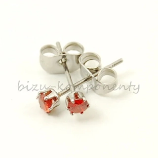 Náušnice červený šaton, 3mm, ocel