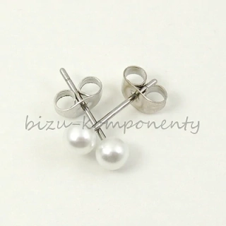 Náušnice bílá perlička, 3mm, ocel