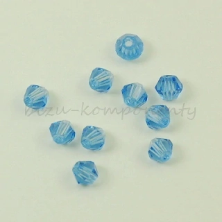 Světle modrý korálek 4x4mm, fasetovaný dvoukužel, 20ks