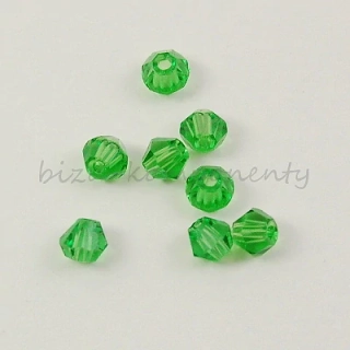 Zelený korálek 4x4mm, fasetovaný dvoukužel, 20ks