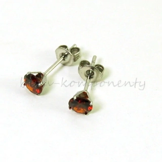 Náušnice červený šaton, 5mm, ocel