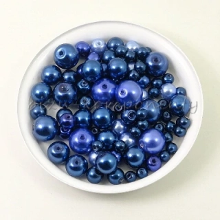 Směs voskovaných perlí, tmavě modré, 4-10mm 30g
