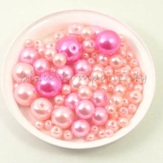 Směs voskovaných perlí, sytě růžová, 3-10mm 30g