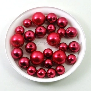 Směs voskovaných perlí, sytě červená, 8-12mm 30g