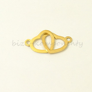 Dvě srdce, zlatá barva, 20x12mm, ocel
