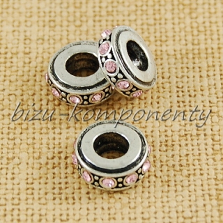 Kovový korálek ložisko s růžovými šatony