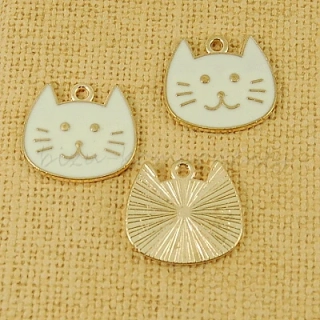 Smaltovaná kočičí hlava, bílá 1ks