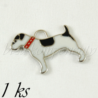 Černo-bílý smaltovaný pejsek, červený obojek