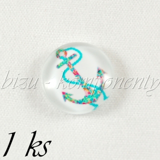 Skleněný kabošon barevná kotva, 12 mm