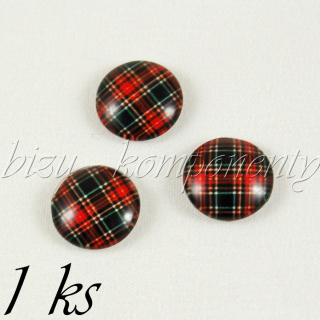 Skleněný kabošon červeno-černý skotský, 12 mm