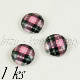 Skleněný kabošon černo-růžový skotský, 12 mm