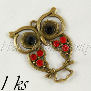 Velká obrýlená sova s červenými křídly, bronzová barva