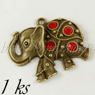 Běžící slon s červenými šatony, bronzová barva