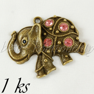 Běžící slon s růžovými šatony, bronzová barva