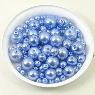 Směs voskovaných perlí, světle modré 4-10mm 30g