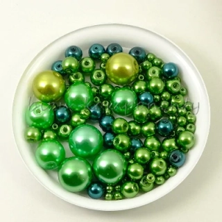 Směs voskovaných perlí, zelená, 3-12mm 30g